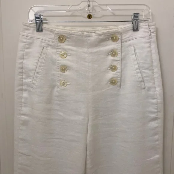 J. Crew Sailor Style White High Waisted Cropped Wide Leg Linen Blend Pants Sz. 6 - Picture 2 of 9